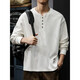 Spring and Autumn New 2025 Pure Cotton Henley Collar Men's Sweater Loose Long Sleeve T-Shirt American Top White Bottoming Shirt BN201 White Velvet L Suitable Weight 130-145Jin Jin is equal to 0.5 kg