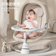 Trimigo electric baby rocking chair to coax the baby, rocking chair, newborn gift, baby gifts, baby cradle, khaki baby rocking chair, baby full moon gift, mosquito net + dinner plate + doll + headrest + Bluetooth music