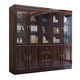 Hexi new Chinese style ebony solid wood bookcase glass door floor-standing integrated storage cabinet living room storage display cabinet shelf ebony wood three-door bookcase