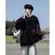 Shelley Jones national fashion sweatshirt men's autumn and winter new loose trendy round neck plus velvet retro splicing trendy brand top clothes men's black XL recommended 125-135Jin Jin equals 0.5 kg