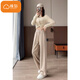 Cotton American High Winist Casual de lata ancha Pantalones de arroz glutinoso para mujeres en primavera y otoño 2025 Nuevos pantalones de chándal de deportes rectos sueltos D011 Negro [Regular alta calidad 25.5] 2XL 125-140Jin [Jin equivale a 0.5 kg]