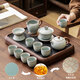 Bowei (BW) sky blue Ru kiln tea set household kung fu tea set complete set can grow gold silk cicada wings pattern happy green with mountain view