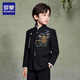 Luo Meng Boys' New Chinese Suit Jacket Tang Suit Chinese Style Tunic Suit Children's Suit Performance Clothing Black 160