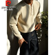 Pierre Cardin thickened sweater men's Henry collar sweater casual cotton heavy sweater American retro bottoming sweater raw cotton color S