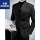 罗蒙（ROMON）高端毛呢新中式西装套装男款正装秋冬款立领中山领中老年人西服 中式立领咖色单西装 XL 120-135斤