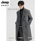 JEEP SPIRIT New Double-sided Woolen Coat Men's Medium and Long New Autumn and Winter Double-breasted Casual Over-the-Knee Youth Woolen Woolen Jacket Gray Coffee M 170 Recommended 100-120Jin Jin is equal to 0.5 kg