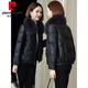 Pierre Cardin Leather Jacket Women 2025 New Winter Haining Leather Down Jacket Small Sheepskin Large Fur Collar Fur Short Black XL 115-125Jin Jin is equal to 0.5 kg