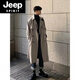 JEEP SPIRIT Korean style windbreaker men's mid-length trendy loose over-the-knee British double-breasted coat autumn and winter thickened casual coat khaki gray plus cotton S 100-120Jin Jin is equal to 0.5 kg
