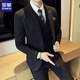 ROMON's new autumn and winter thickened warm woolen suit suit for men, Korean style slim fit groom and best man wedding suit, gray suit + vest + trousers, free tie 3XL
