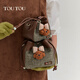 Toutou2025 new bag woolen bucket bag-standard plaid butterfly puppy pendant bucket bag chocolate brown (small version)