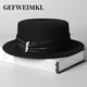 GEFWEIMKL Merino Wool Hat Women's Autumn and Winter New French Retro Elegant Flat Top Wool Hat Satin Pearl Women Enamel Burgundy Adjustable (56-58cm)