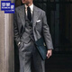 Romon Peaky Blinders retro wool suit jacket autumn British tweed slim casual men's dress suit winter dark gray top XL