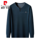 Pierre Cardin Algodón puro Camiseta de manga larga Camiseta en V para hombres 2025 Spring and Autumn New Solid Color Wase Camiseta Casual Dad Top 6998 White M 165 Sugerencia 90-120Jin [Jin equivale a 0.5 kg]