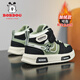 BOBDOG boys' sports shoes winter velvet thickened second cotton high-top aj sneakers winter children's shoes boys warm cotton shoes black and green (high-top second cotton) 29 (suitable for foot length 17.5)