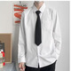 Tang Dynastie weißes langärmeliges Hemd Herrenmodete Brand Street-gebratenes trendy loses farbiges Hemd für kostenlose Krawattenpaar Outfit DK Uniform Weiß (Krawattengeschenk) XL
