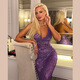 Manyu pure light luxury sequined evening dress European and American sexy low-cut backless suspender skirt slim and elegant fishtail skirt purple ready stock S