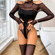 Fox European y americanas medias negras Seductor Sexy Halter Halter Perspective Hollow Ratsuit de ropa interior ajustada se puede abrir