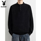 Playboy (PLAYBOY) three-button American Henry collar pullover sweater for men, autumn and winter 2025 new door tube collar bottoming shirt, dark gray M, weight range 90-115Jin Jin is equal to 0.5 kg