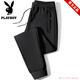 Playboy Zippered Casual Pants Men's Autumn and Winter Pants Men's Sports Pants Men's Loose Straight Leg Pants Large Size Men's Sweatpants Black Zipper Pockets Legged Style (Added Velvet) Plus 2XL