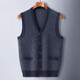 KING DEER Ordos Cashmere Sweater Men's Vest Middle-aged and Elderly Father's V-neck Diagonal Cardigan Real Pocket Vest Black Gray L 175 130-150Jin Jin is equal to 0.5 kg