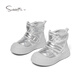 Snuffy children's cotton shoes little girl princess plus velvet warm cotton shoes baby comfortable high-top sneakers moonlight silver 28