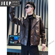 JEEP SPIRIT short leather jacket men's spring and autumn 2025 new single-breasted lapel motorcycle leather jacket trendy men's black M 95-120Jin Jin equals 0.5 kg