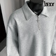 IZEXX half-zip sweatshirt men's spring American loose lapel polo shirt casual top long sleeve JW54 light gray L