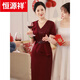 Hengyuan Xiangxi mother-in-law wedding banquet evening dress small high-end young mother wedding dress noble wedding dress temperament autumn wine red XL