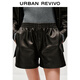 
UR[HOT]2025 autumn new women's amber streamer elastic waist leather shorts UWJ650058 dark brown XS