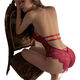 Sexy underwear, sexy vaginal open crotch women's thong, can be worn outside, women's open underwear, red jumpsuit, black tear-off socks, M weight 80-120 Jin Jin equals 0.5 kg