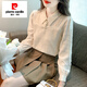 Pierre CARDIN fashionable doll collar shirt for women in autumn new Korean style versatile long-sleeved chiffon shirt slim-fitting base shirt top CY6196 apricot L