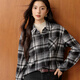SEIFINI Hong Kong style retro commuter shirt 2025 autumn and winter new contrast color plaid long-sleeved temperament lapel top for women black M