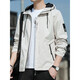 Hailan Spring Jacket Herren 2025 Neue Frühling und Herbst mit Kapuze dünne junge lose Jacke Kurzfarbige Jacke K12131 Black + K12131 Blue Clip Mark Entfernung L [Vorgeschlagen 110-130jin [Jin gleich 0,5 kg]]]