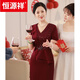 Hengyuan Xiangxi mother-in-law wedding banquet evening dress small high-end young mother wedding dress noble wedding dress temperament autumn wine red XL