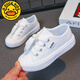 G.duck children's white shoes, primary school students' white performance sneakers 24 new spring and summer soft-soled breathable canvas shoes for boys and girls 913 Velcro white foot length +0.5cm 37 22.0cm