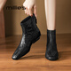 Millies Genuine Leather Sheepskin Ankle Boots Women's Chelsea Slim Boots Plus Velvet Short Boots Women's Square Toe Thick Heel Women's Boots Black 37