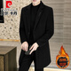 皮尔卡丹（pierre cardin）高端品牌羊毛大衣男士韩版中长款加厚风衣秋冬季时尚毛呢男装外套 黑色 2XL (140-155斤)
