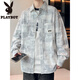 
Playboy (PLAYBOY) shirt-style lapel jacket for men's spring and autumn new American retro splicing jacket for men's handsome loose casual gown 9854 gray M about 90-110Jin [Jin equals 0.5 kg] can be worn