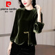 Pierre Cardin high-end brand Chinese style gold velvet top women's long-sleeved autumn and winter new Chinese style mulberry silk shirt mother's silk Pierre Cardin green 3XL (recommended 125-135Jin Jin equals 0.5kg)