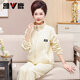 Yalu high-end mother long-sleeved pure cotton pajamas set for autumn middle-aged and elderly women in winter plus fat plus large size thin cotton interlayer 12122 M [80-100Jin [Jin equals 0.5 kg]]