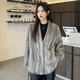 Muqiantang Mink Coat for Women V-neck Mink Fur Velvet Young Short Whole Mink Coat Mink Coat for Women Silver Blue Silver Blue One Size Recommended Weight (80-135)