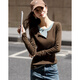 Demana contains fluffy sheep wool, autumn design fake two-piece sweater, color-blocked slim long-sleeved sweater for women