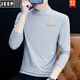 Jeep Spirit Pure Cotton Half Turtleneck Base Base Camiseta de manga larga para hombres Camiseta de colina sólida de color medio y otoño