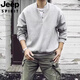 JEEP SPIRIT Japanese retro autumn and winter men's Henry collar long-sleeved bottoming shirt casual loose pullover sweatshirt thickened large size black style plus velvet 3XL