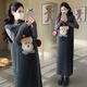 Ranqi Mommy Maternity Wear 2025 Autumn and Winter New Korean Style Embroidered Cartoon Bear Sweater Vest Dress Knitted Bottoming Set Blue Suit L