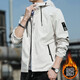 Hailan Spring Jacket Herren 2025 Neue Frühling und Herbst mit Kapuze dünne junge lose Jacke Kurzfarbige Jacke K12131 Black + K12131 Blue Clip Mark Entfernung L [Vorgeschlagen 110-130jin [Jin gleich 0,5 kg]]]