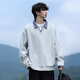 Homlean fake two-piece lapel sweatshirt autumn men's American trend versatile loose casual top HP02 hemp gray XL