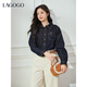 LAGOGO Indigo Time Retro Denim Shirt Women Lagugu 2025 Winter New Textured Commuting Top Dark Denim Blue S