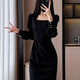 Bangboshi Black Dress Women's 2025 Autumn New Slim Fit Square Neck High-Quality French Casual Long Dress French Square Neck Black Dress Long Sleeve M Suitable (101-115)