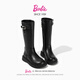 Barbie children's shoes girls boots spring and autumn high leather boots girls cotton boots children's boots DA6982 black 35